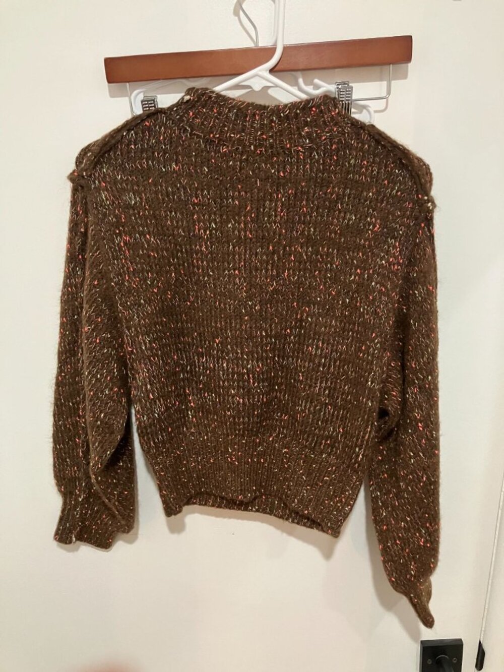 Kimchi Blue Elise Confetti Knit Mockneck Pullover Sweater Brown Pink Small
